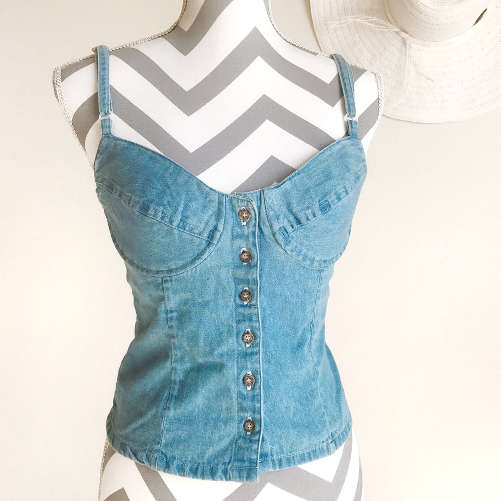 button front denim bralette top